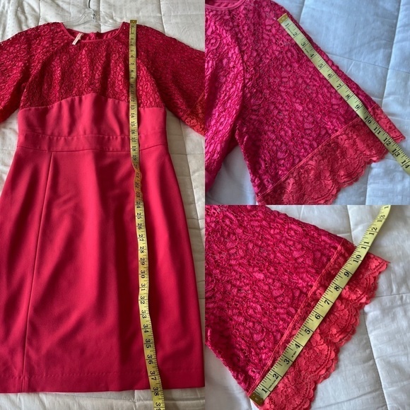 IMPERIAL Italian Bell Sleeve Fuchsia Lace Sheath Dress Size Medium - Picture 14 of 16